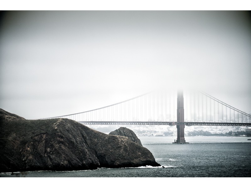 Golden Gate Bridge from Point Bonita in fog
