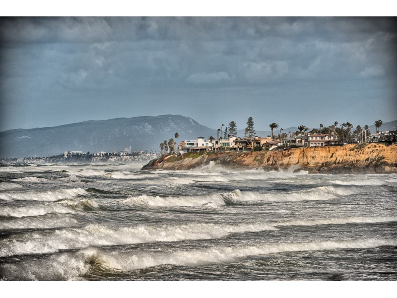 Carlsbad California waves on pacific ocean near terra mar beach