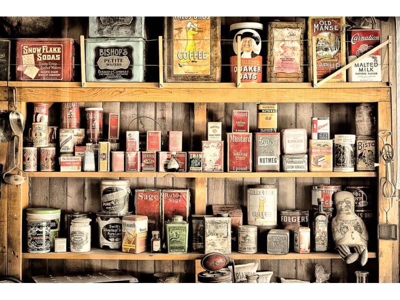 merchandise on the shelves in the general store at the laws museum