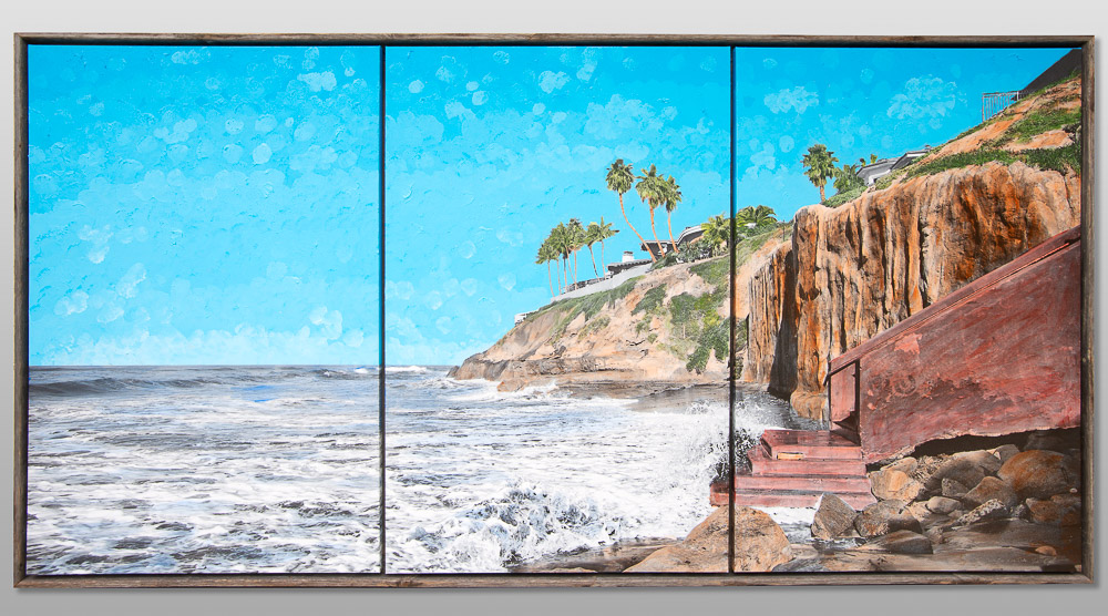 Framed Triptyh of King Tide at Terra Mar in Carlsbad California