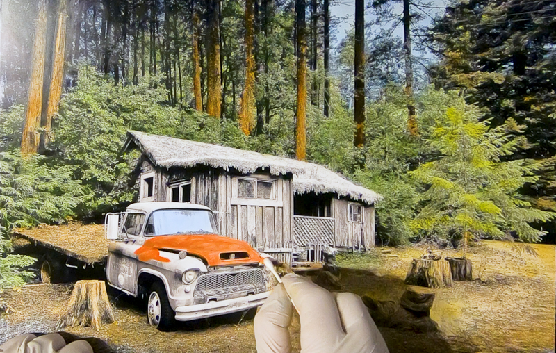 adding the carmine orange mix to the truck