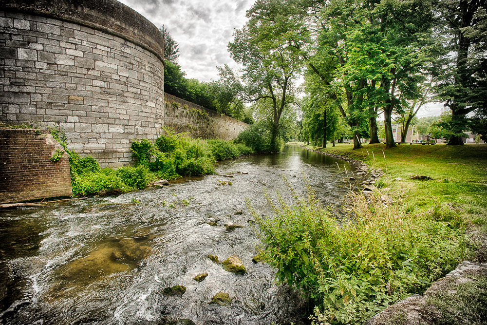 city walls and jeker river in maastricht