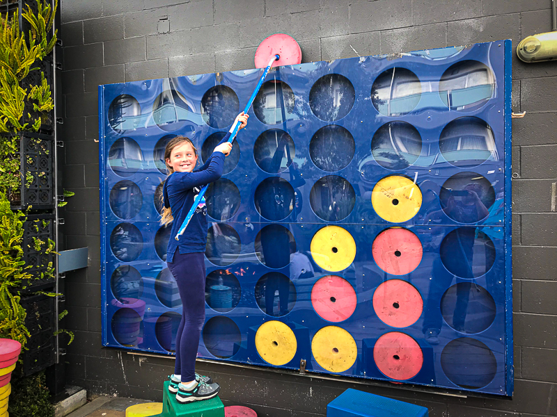 kate playing four in a row at hotel zephyr in san francisco