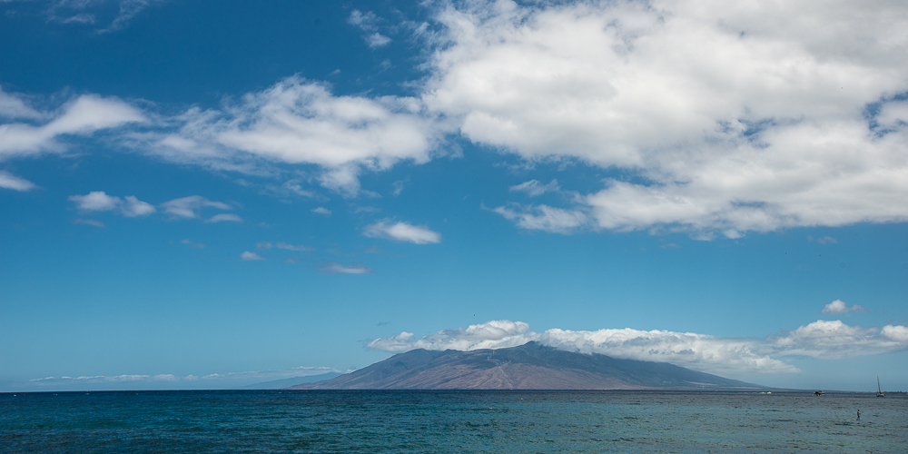 Lanai island Hawaii from Maui with ocean in front