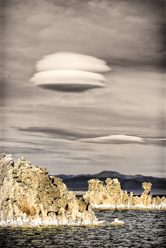 lenticular cloud above mono lake tufas