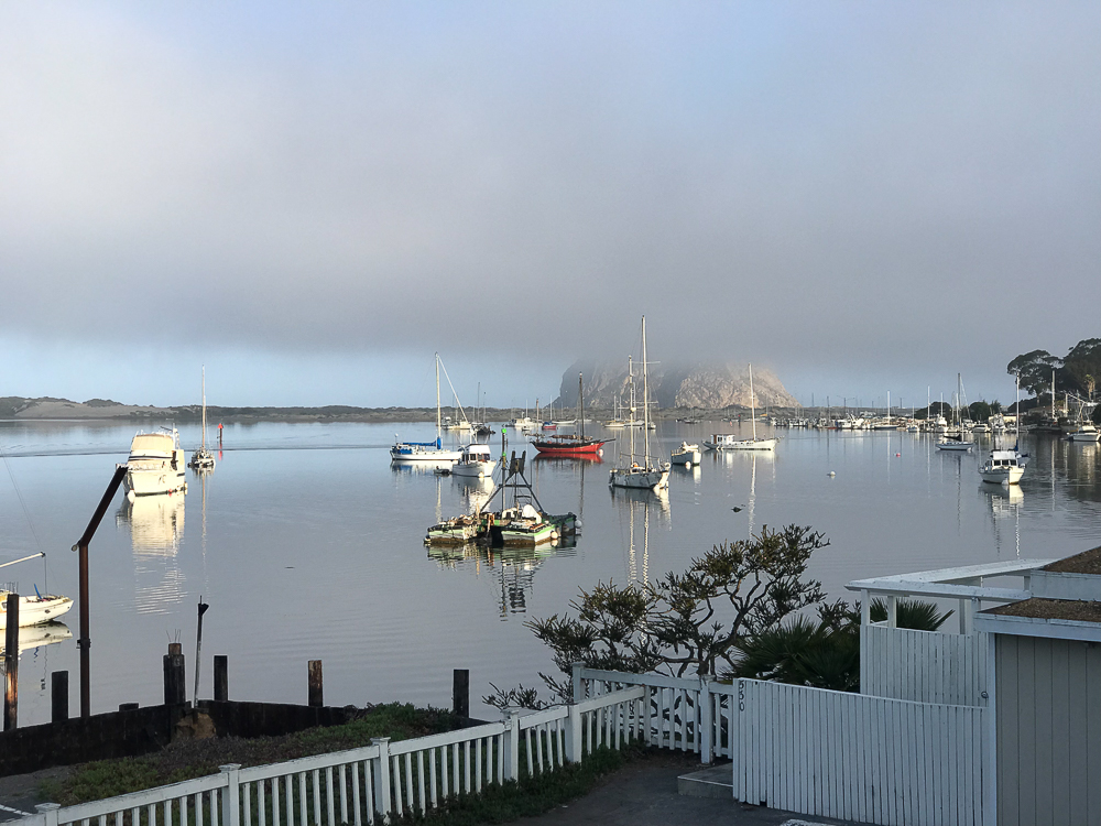 morro bay morro rock early morning partial fog