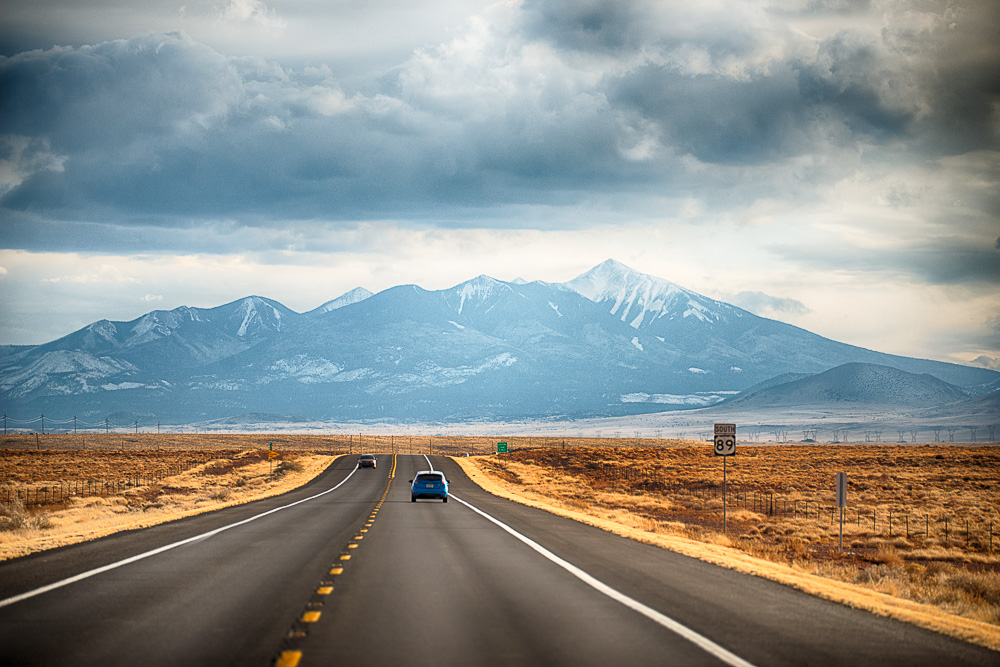on the road az 89 towards humpreys peak near flagstaff arizona