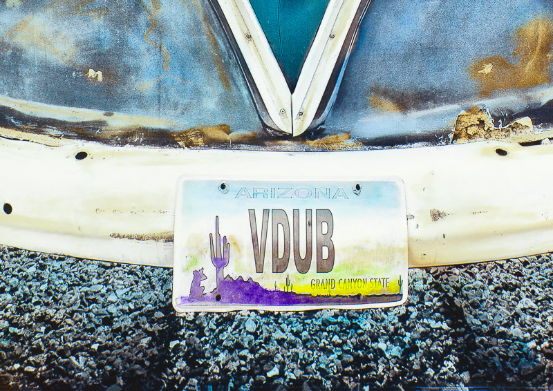 saguaro national park handcolored vw bus with roy kerckhoffs in license plate