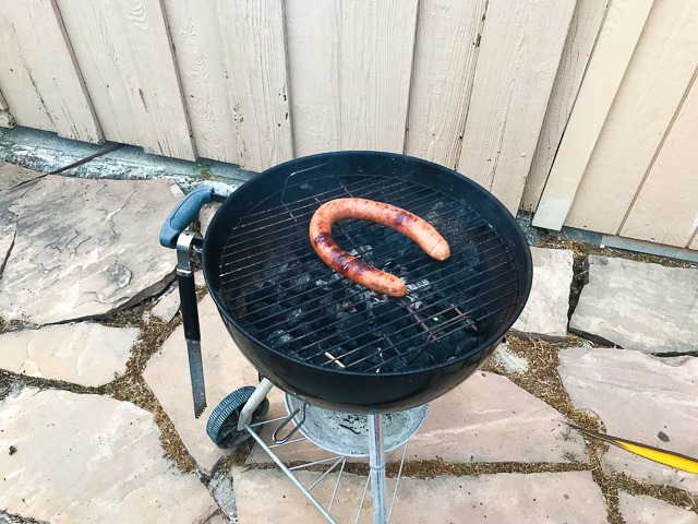 sausage on grill at fort ross lodge