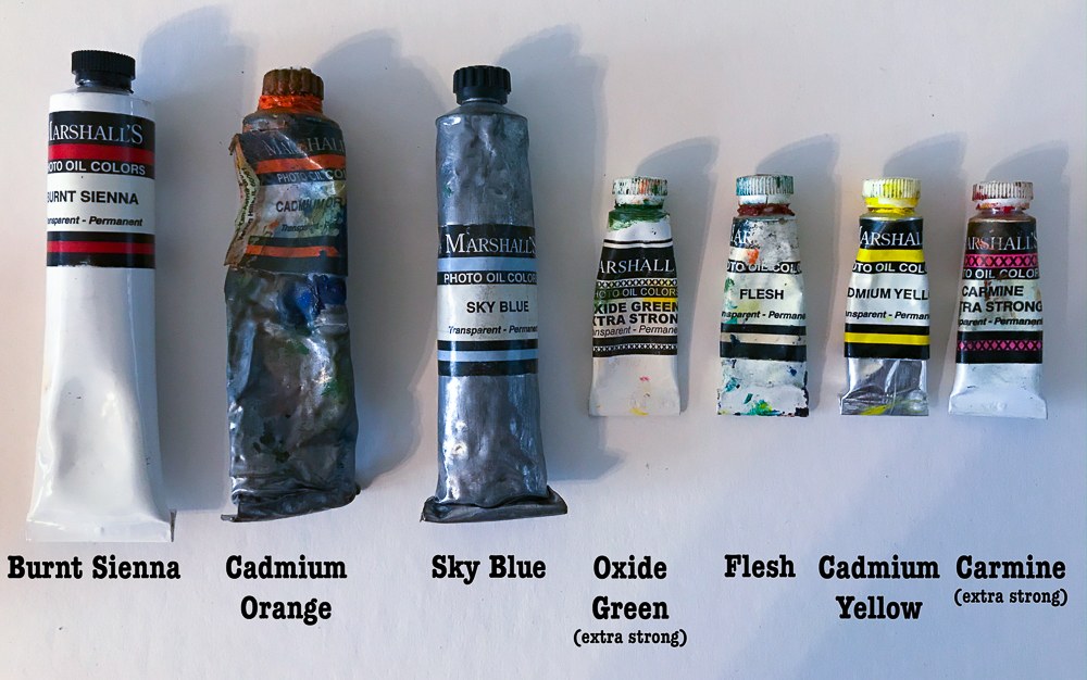 six marshall photo oil tubes different colors