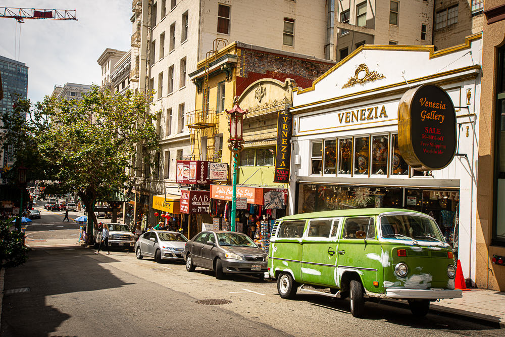 volkswagen bus parked in chinatown san francisco